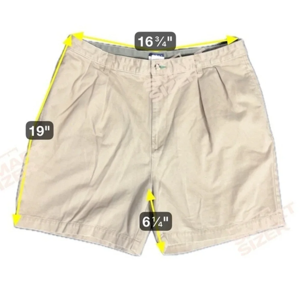 Tommy Hilfiger Men Size 38 Khaki Pleated Logo Embroidered Chino Shorts Loose Fit